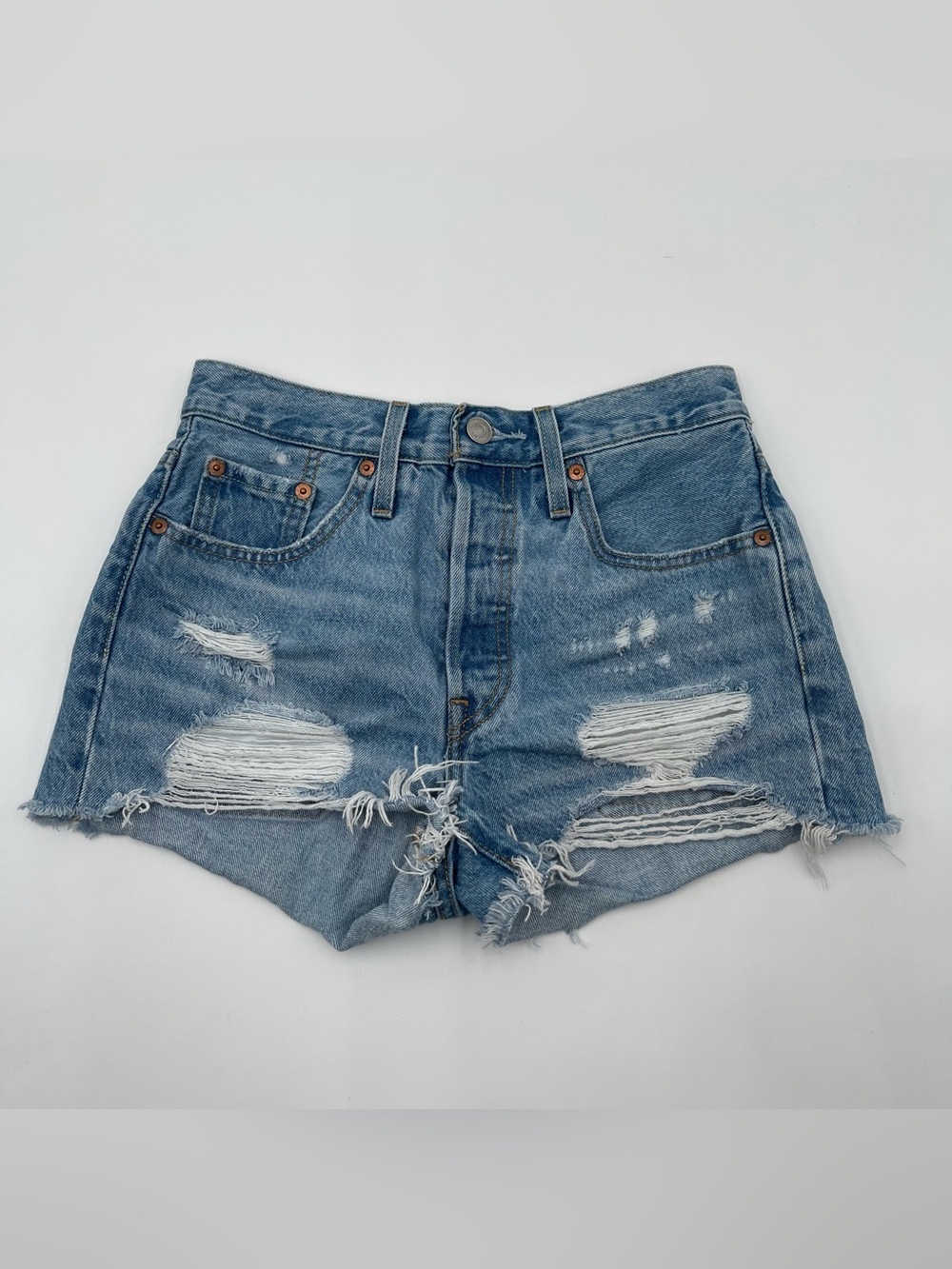 Levi's 501 Jean Shorts Cut Off Light Wash Button Fly High Waisted Distressed 25